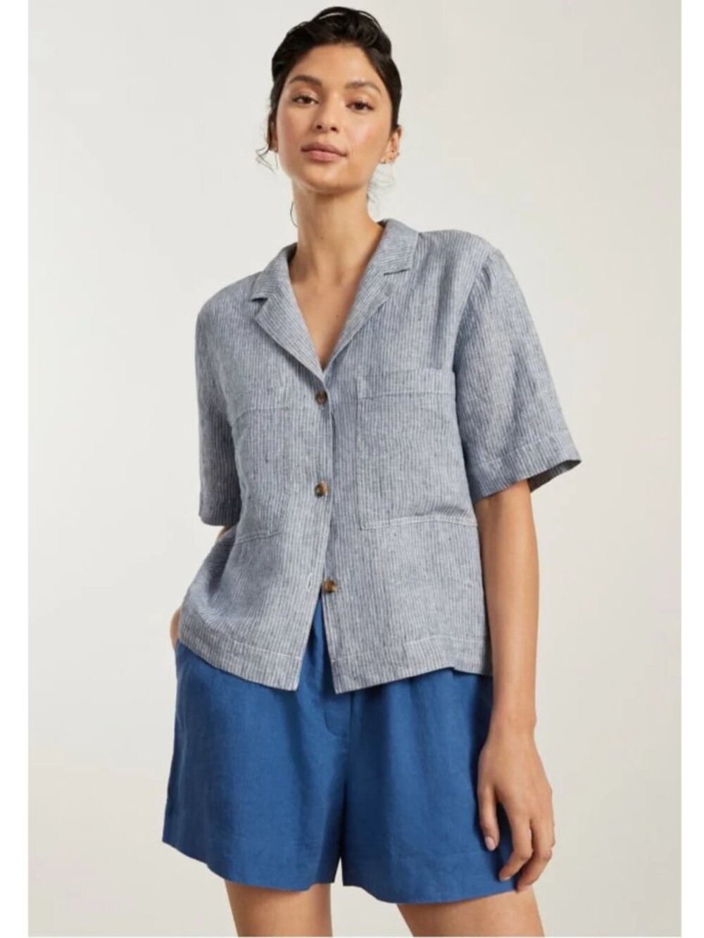 EVERLANE Buttondown Linen Short Sleeve Shirt L